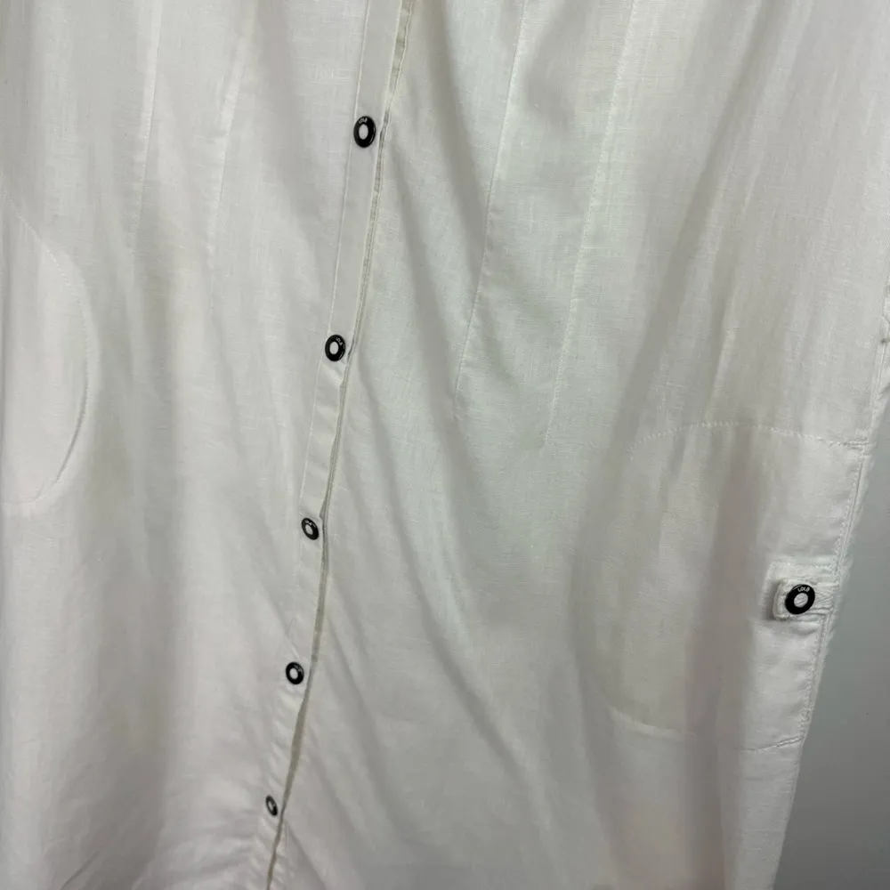 Lole Linen Cotton Blend Shirt Dress Sz 8 White Button Snap Boho Lagenlook - Image 10