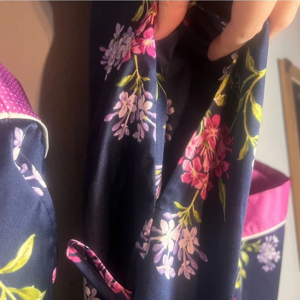 Lauren Ralph Lauren Floral Robe Kimono Navy Blue Floral Pink Size Large No Belt - Image 9