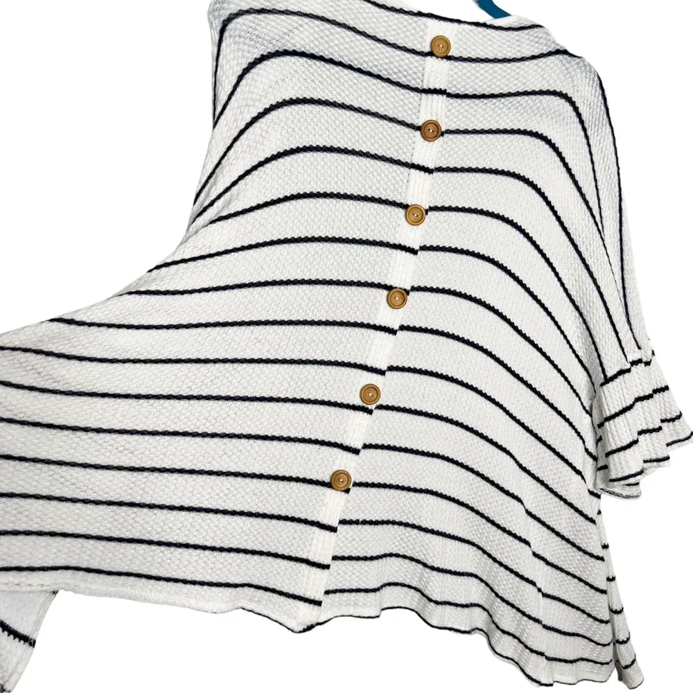 Altar’d State White & Navy Blue Striped Ruffle Sleeve Button Back Cardigan - Image 9