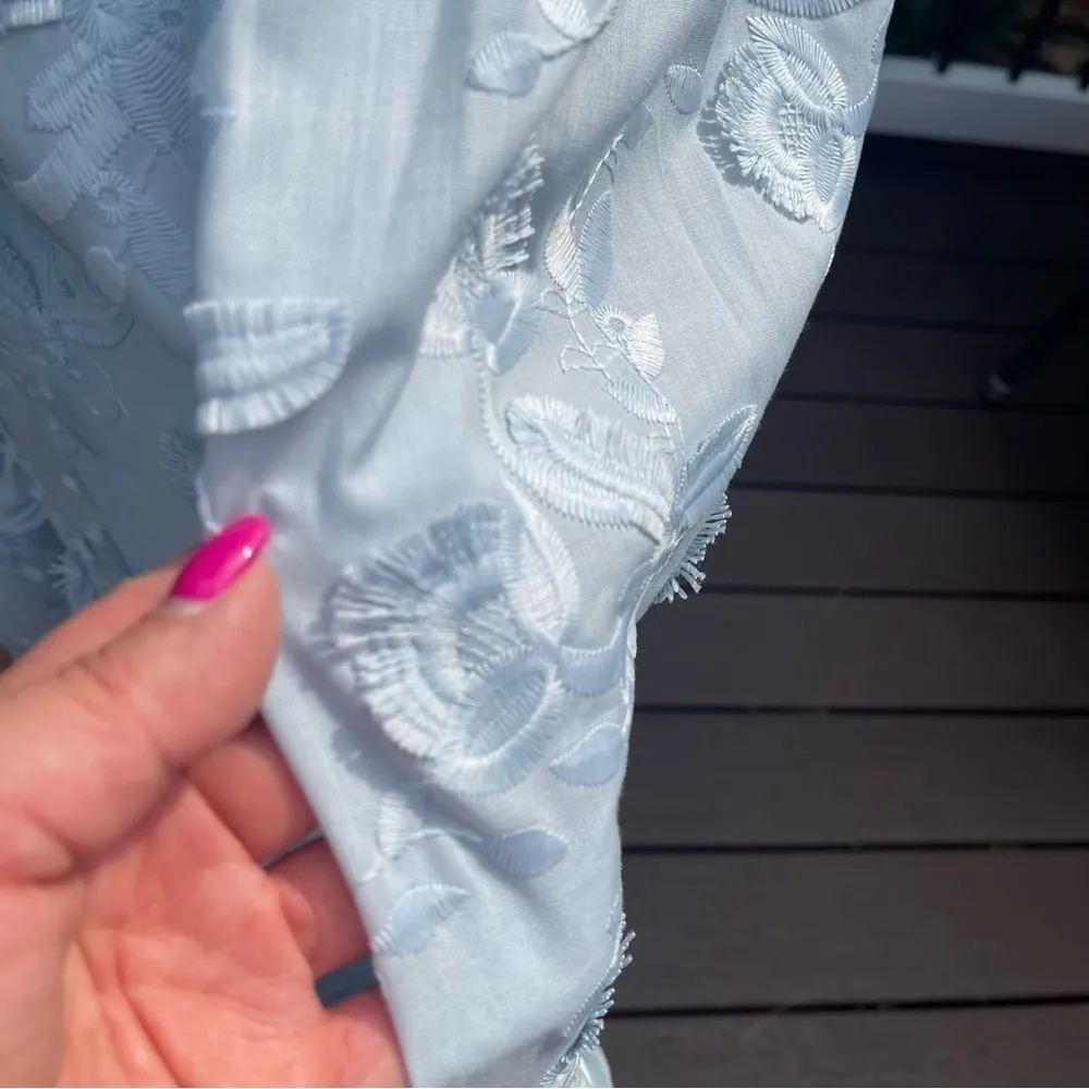 MARCHESA Notte Dress Floral Cotton embroidered maxi Blue - Image 13