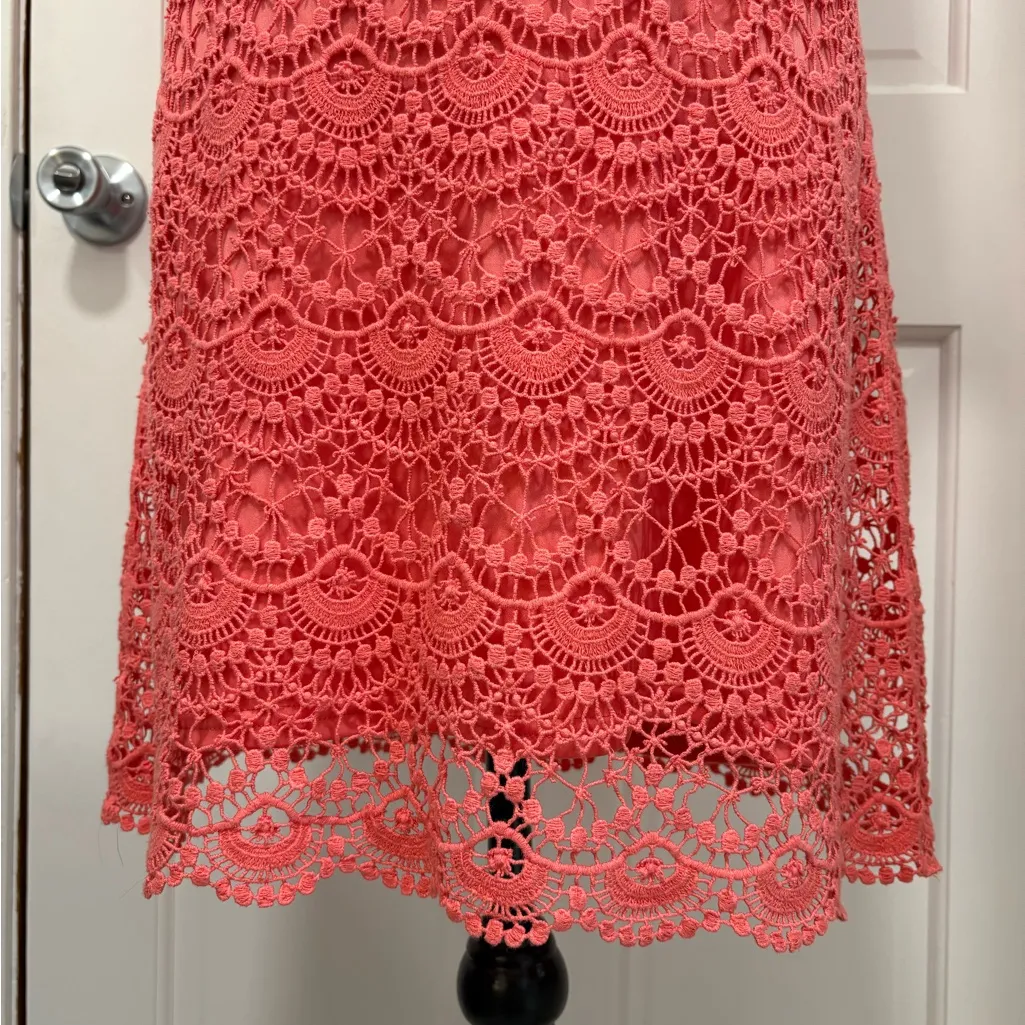 Ralph Lauren Sheath Midi Dress Half Sleeve Round Neck Lace Overlay Romantic XS - Image 4