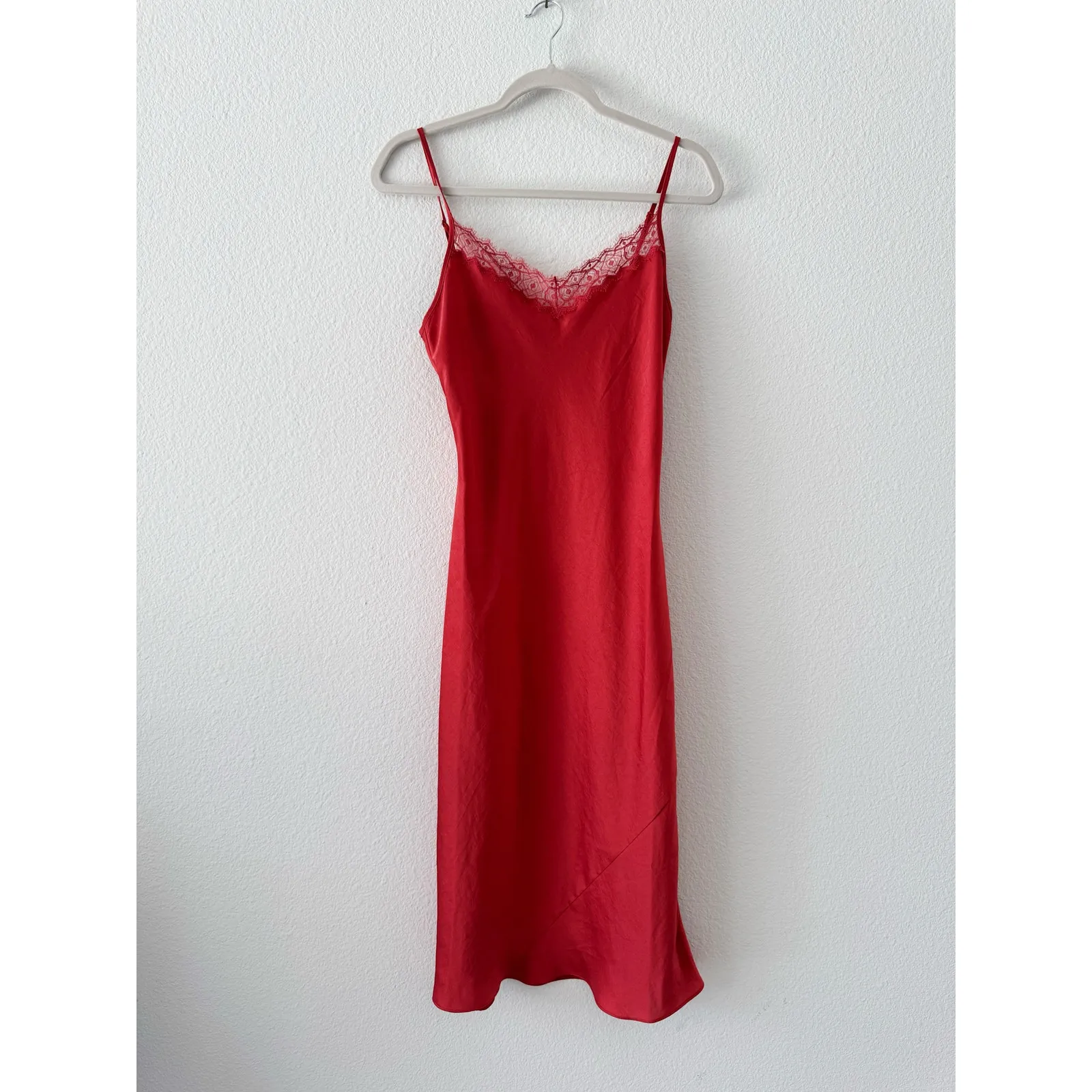 Wilfred Red Lace Trim Slip Dress Bias Cut Silky Cami Style Size Small - Image 2