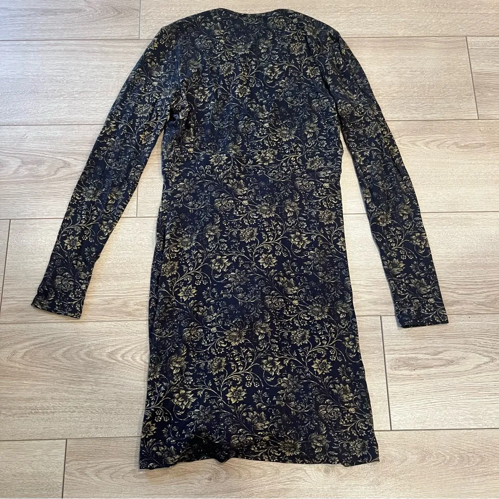 Peruvian Connection Faux Wrap Long Sleeve Scroll Floral Pencil Dress Size S - Image 2