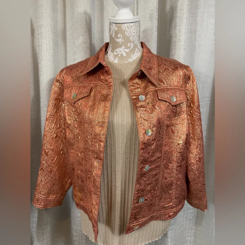 Ruby Rd. metallic paisley jacket in a beautiful copper-gold tone, size 14. - Image 6