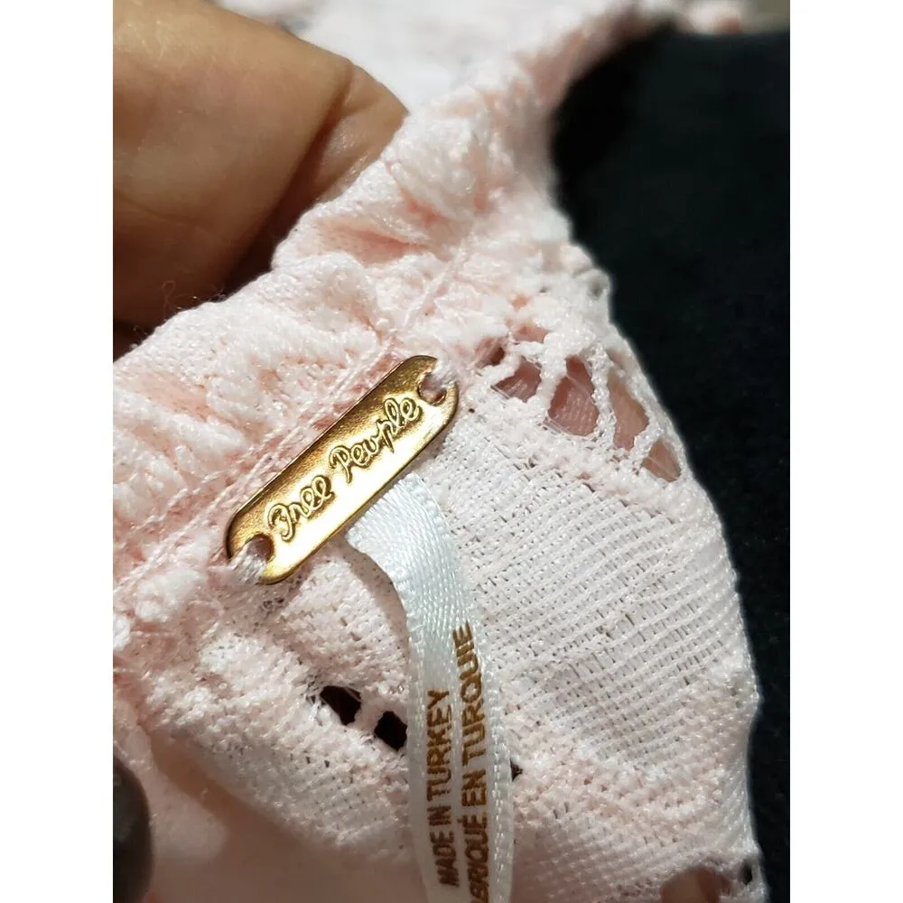 Free People Olivia Romantic Pink Lace Round Neck Flare Sleeve Blouse Size XS - Image 10