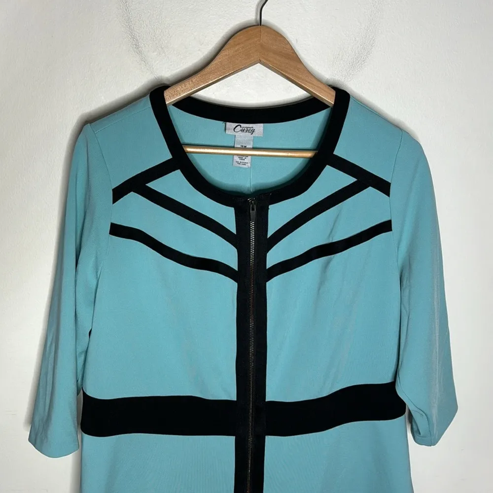 Catherines Curvy Collection turquoise tipped colorblock zip jacket size 16W Blue - Image 3