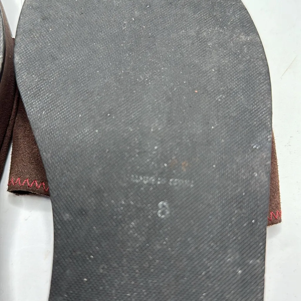 J. Crew Women’s Slip-on Brown Leather Suede Red Stitch Detail Sandals S-372 Sz 8 - Image 9