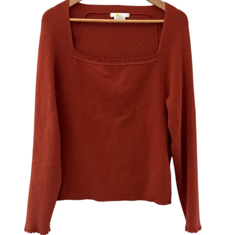 Boden Plus Ribbed Square Neck Knit Sweater Burnt Orange Size 16/18 - Image 2