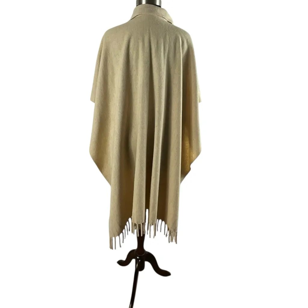 Art To Wear Lagenlook Beige Scarf Fringed 100%Wool Two Coverd Button Poncho Cape Size undefined - Image 3