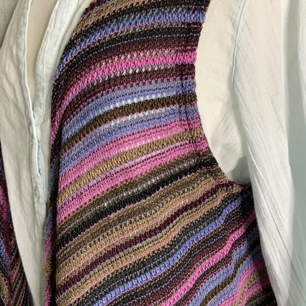 Umgee Purple Multicolor Stripe Crochet Knit Casual Vest Fringe BOHO S/M - Image 8