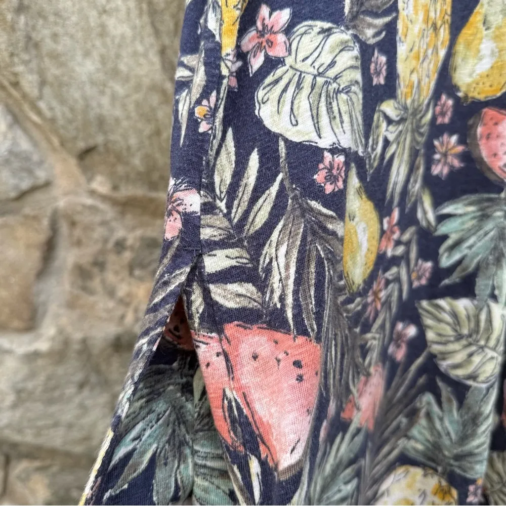 J Jill Fruit Print Flounce Hem Double V Neck Knit Summer Dress - Image 10