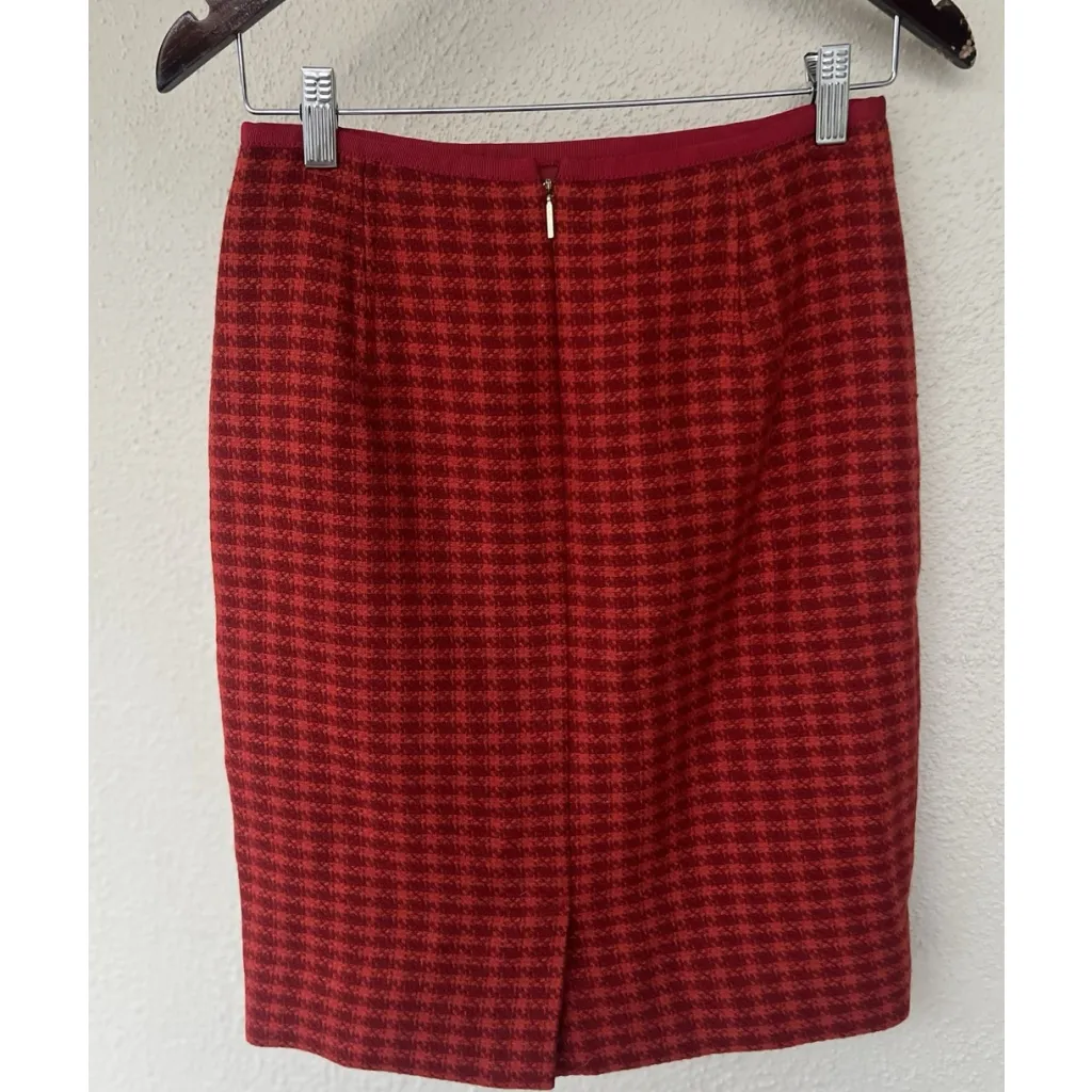 Tory Burch Skirt Women 0 Red Lined Cornelia Pencil Wool Tweed Herringbone Luxury - Image 3
