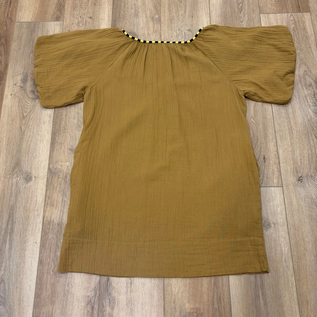 🌟SUNDRY🌟 SHORT SLEEVE EMBROIDERED COTTON GAUZE BEACH DRESS BROWN SZ 1 OR M - Image 11