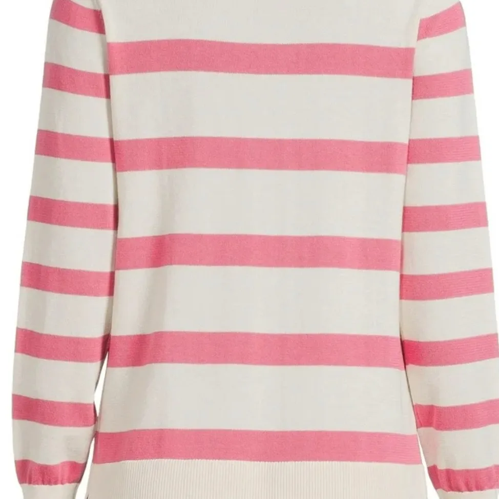 Pink Cream Striped Crewneck Knot Sweater Heart Lightweight Pullover Womens XL - Image 3