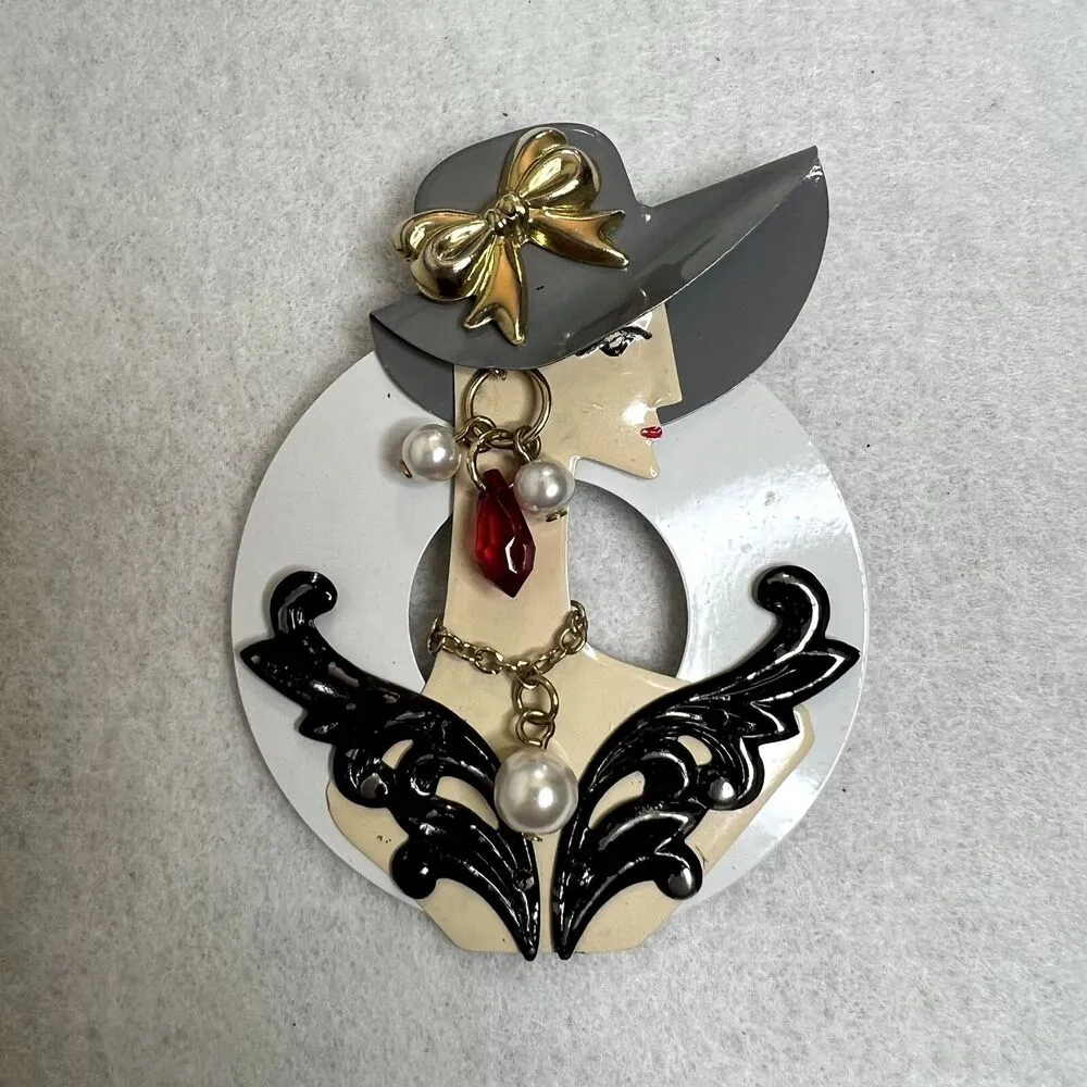 Vintage 80s Fashion Woman Brooch Pin Gray - Image 2