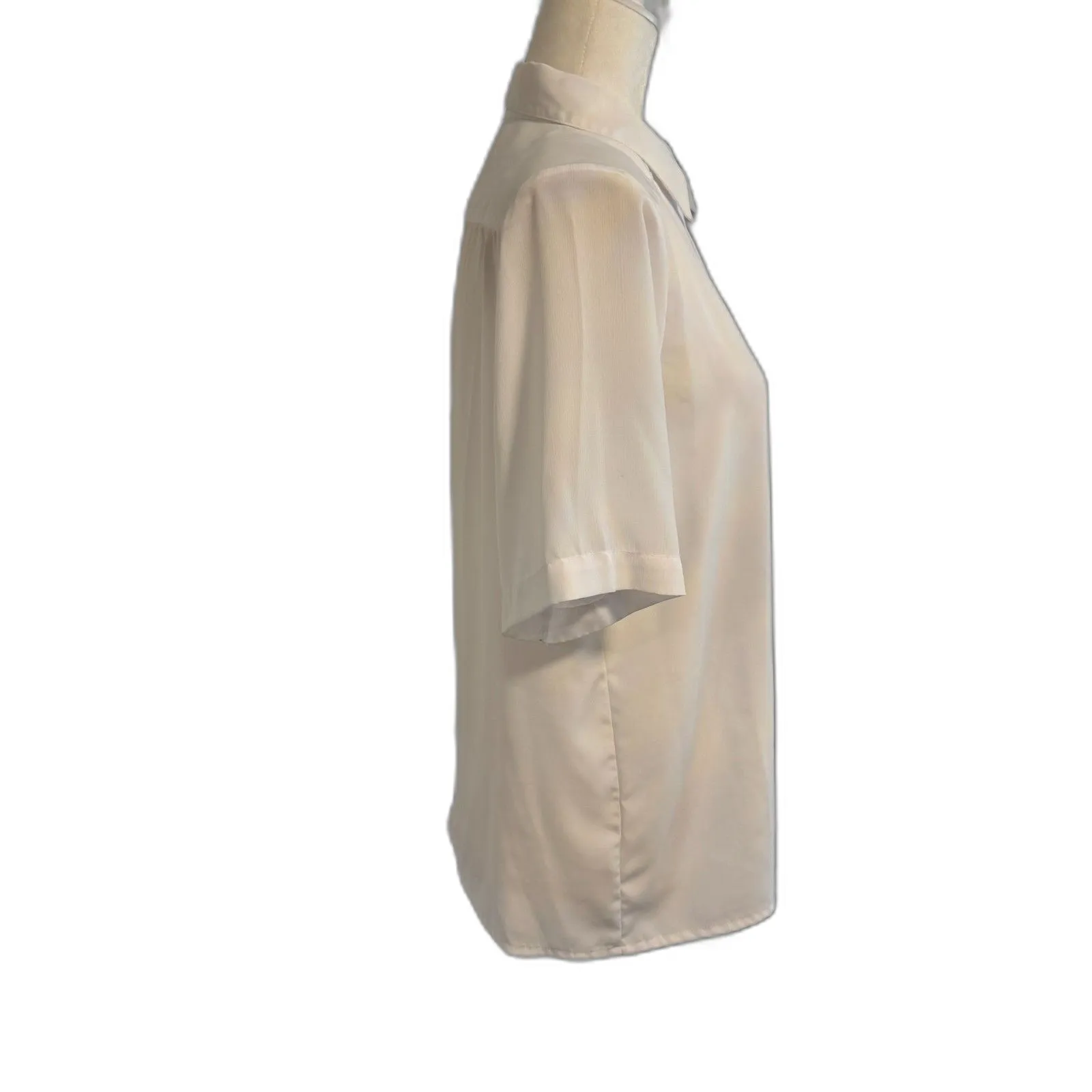 Yves St. Clair | Vintage White Blouse with Embroidery Silky Button Down Size 8 - Image 5