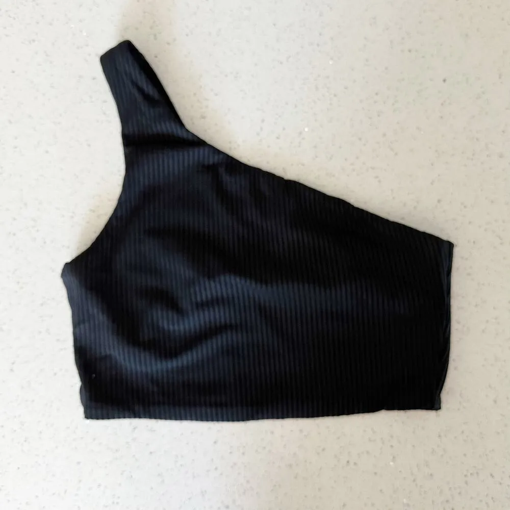 Madewell Womens Bikini Top Ribbed One-Shoulder Longline Swim UPF 50 Black Size M - Image 2