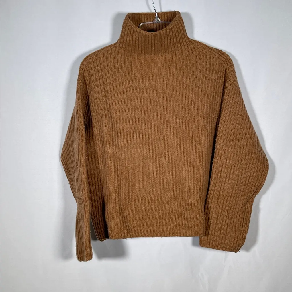 EVERLANE WOMENS FUNNEL NECK PULLOVER SWEATER CAMEL TAN WOOL XS - Image 2