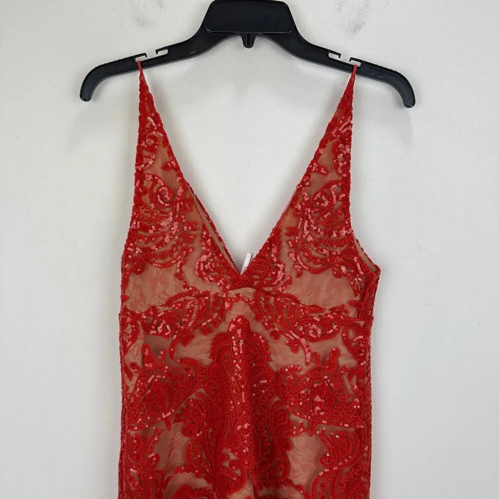 Free People Night Shimmers Mini Slip Dress Red Sequin Boho Festival US 2 NWT - Image 14