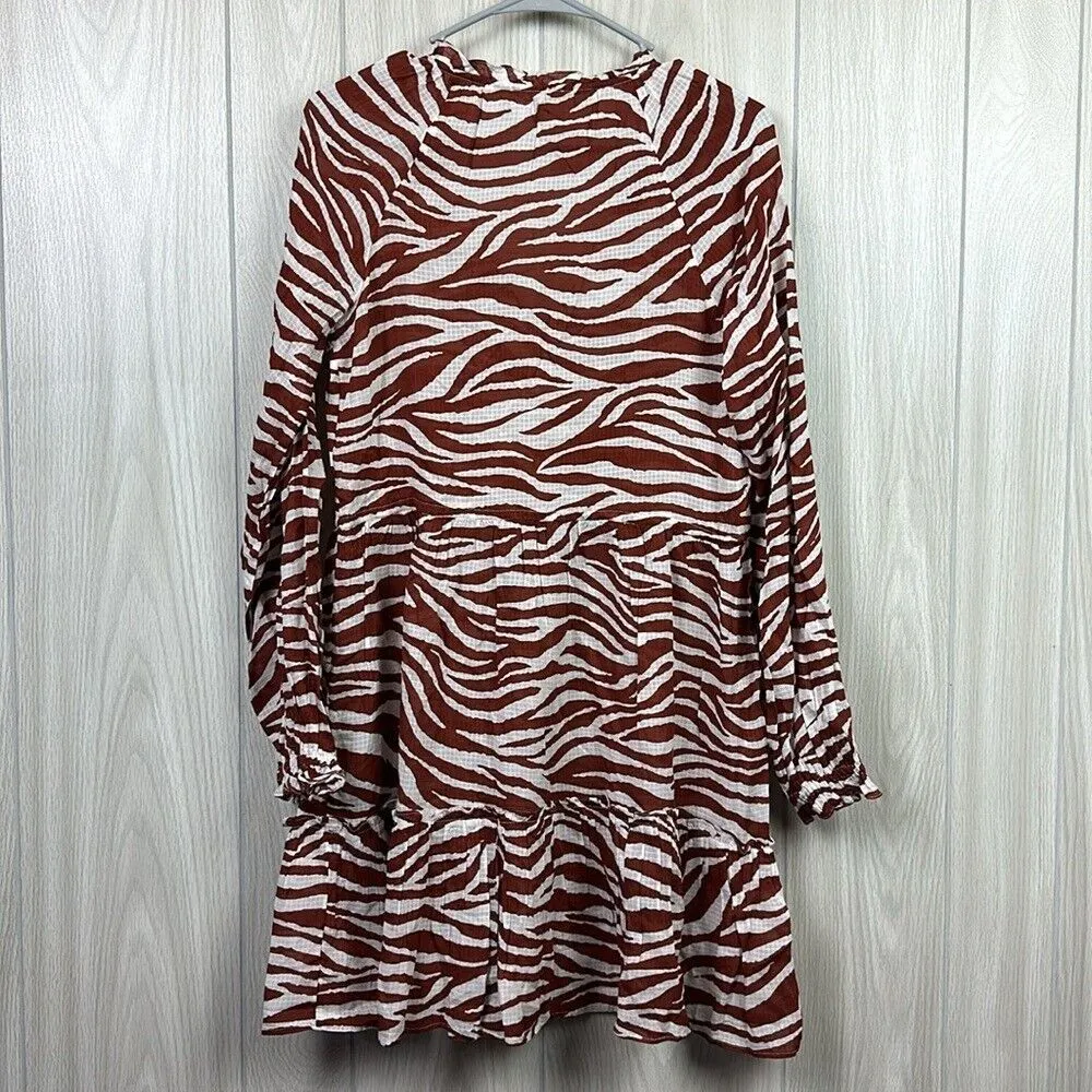 Veronica Beard Womens Mallory Dress Small Zebra Rust Ruffle Short Long Sleeve - Image 5