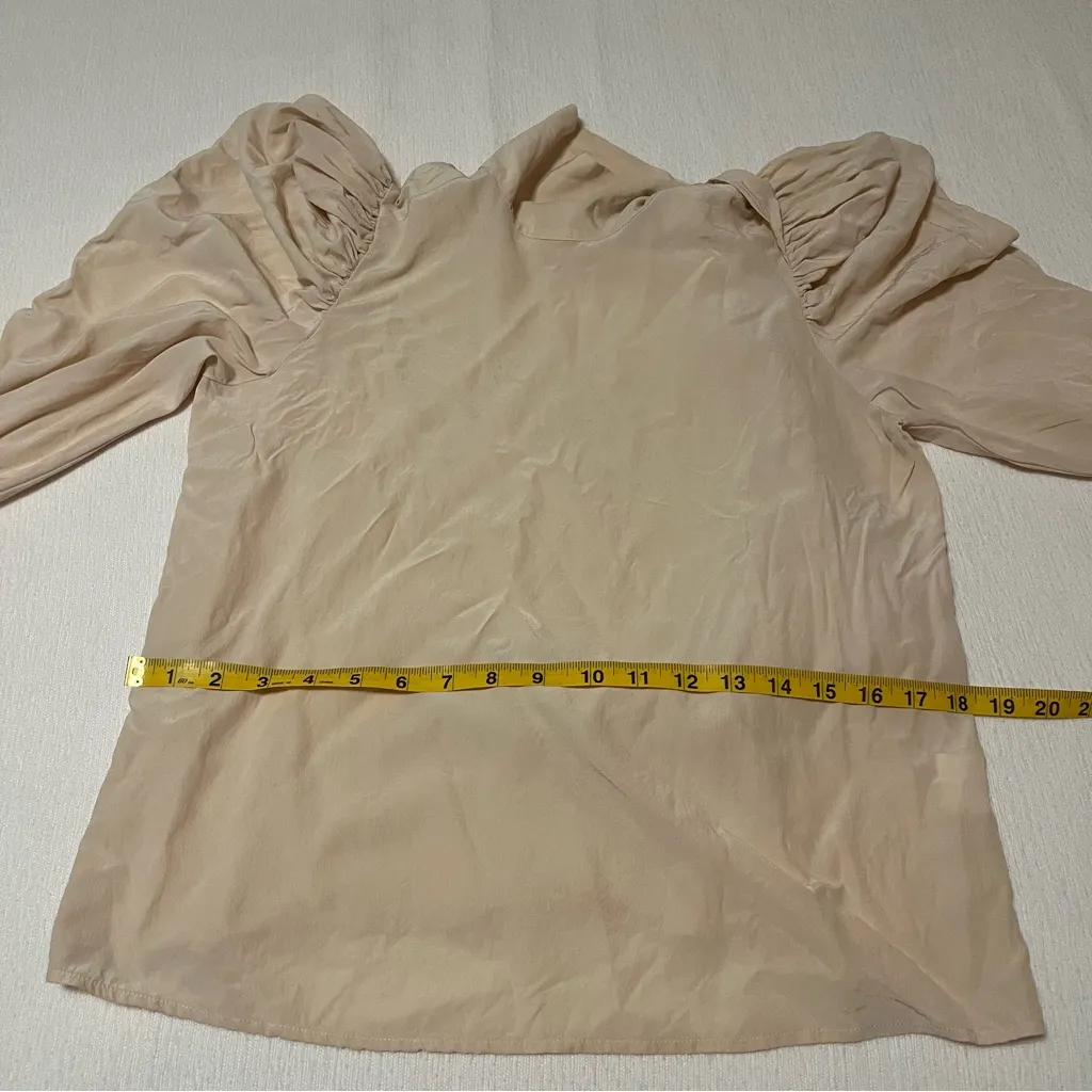 Marie Oliver Elegant Cream Silk Puff Sleeve Long Sleeve Women's Tie Neck Blouse - Image 5
