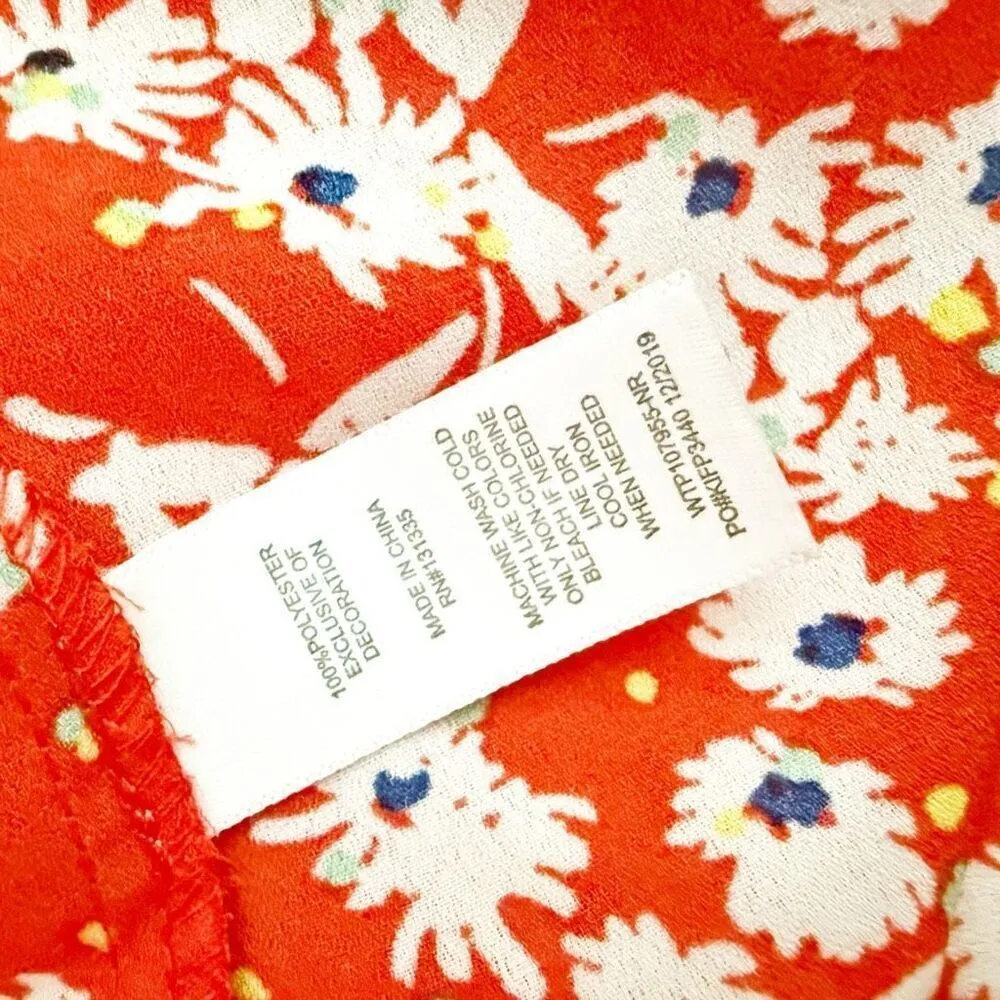 SOCIALITE x NORDSTROM | Red White Floral Blouse High Neck Smocked | Size Medium - Image 6