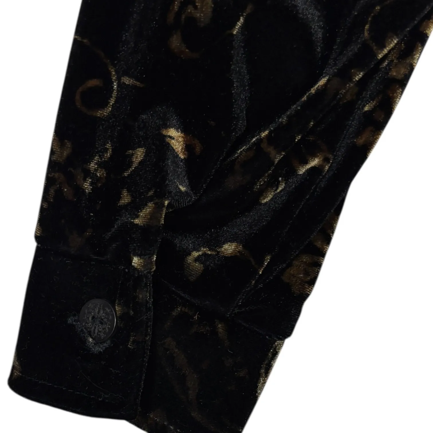 Vintage Womens Black Gold Floral Velvet Button Down Shirt Top Sz M Holiday Goth - Image 3