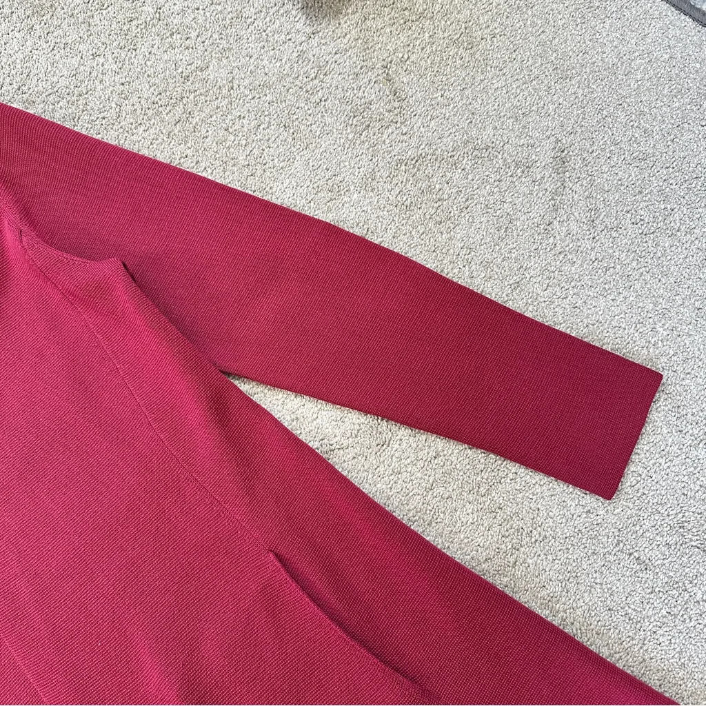 Eileen Fisher Women’s Silk Cotton Open Front Cardigan Knit Sweater in Red M - Image 4