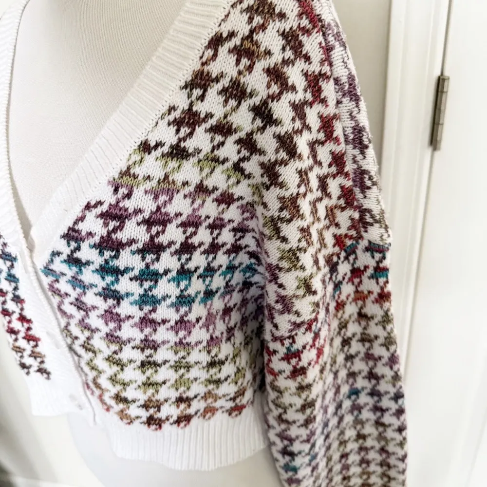 Stitch & Pine Houndstooth Cropped Cardigan White Size XL - Image 3