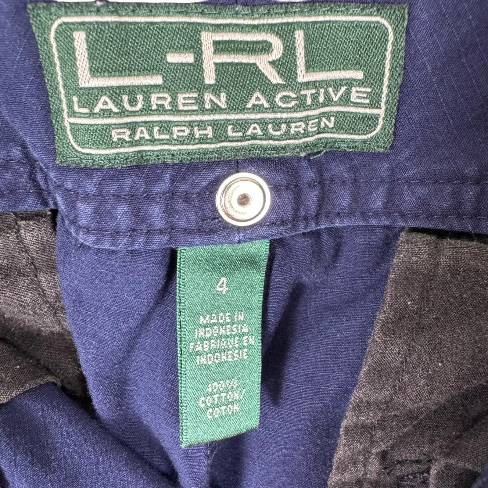 Lauren‎ Active By Ralph Lauren 100% Cotton Navy Blue Cropped Cargo Pants Size 4 - Image 8