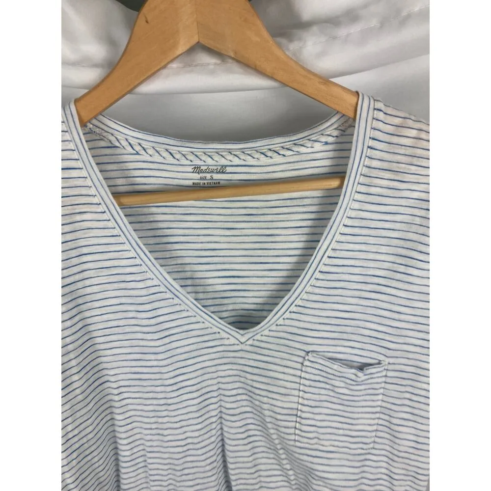 Madewell Whisper Pocket Tee White with Blue Stripes Size Small - Image 3