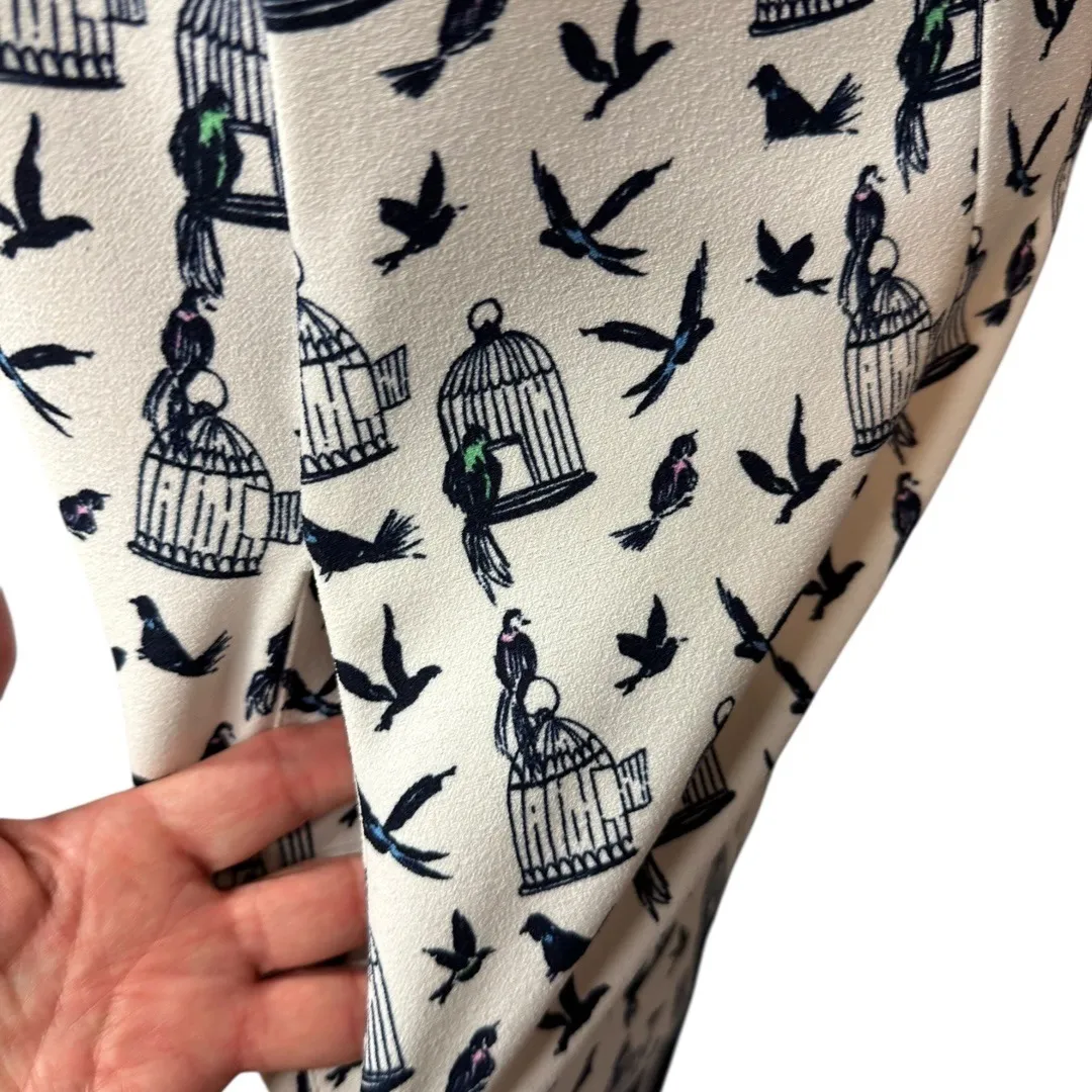 Julian Taylor Sleeveless Birdcage Songbird Print Stripe Border‎ Sheath Dress 12 - Image 5