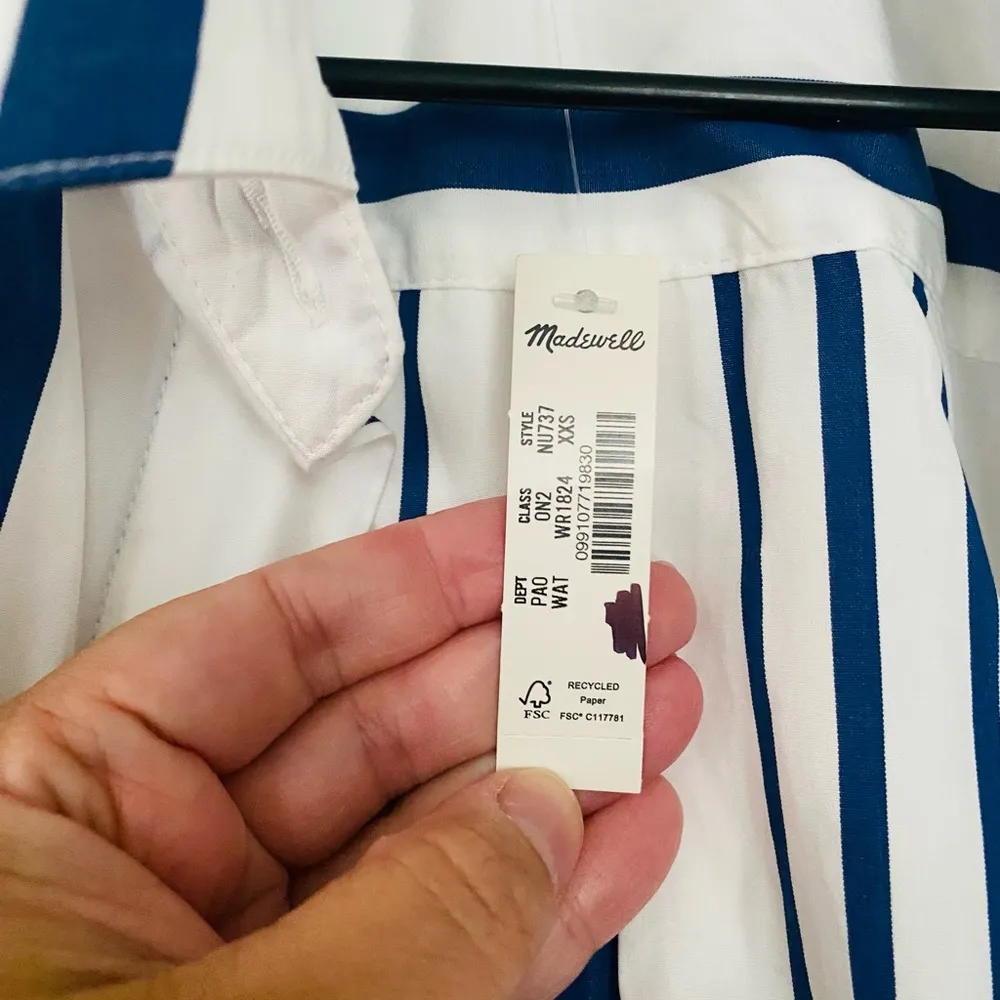 Madewell Poplin Easy Y-Neck Button-Up Shirt Blue White Stripes Top Women’s XXS - Image 11
