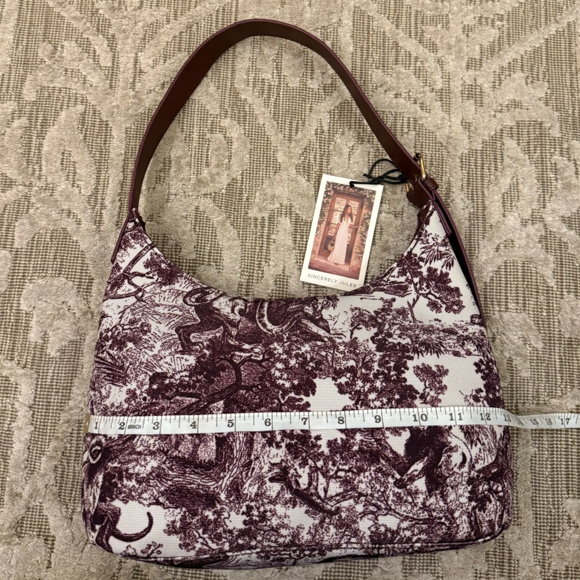 NWT Sincerely Jules Toile Print Maroon Red and White Shoulder Bag - Image 6