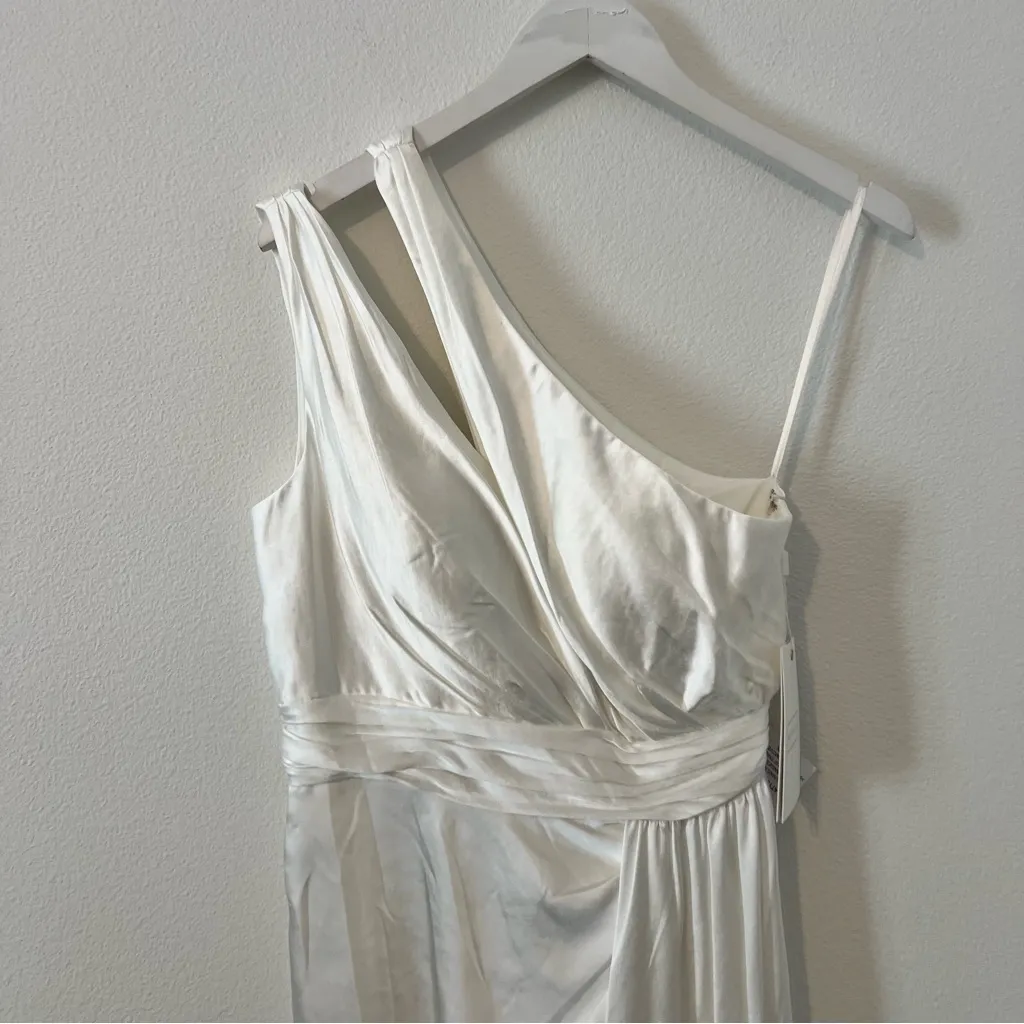 NWT Mac Duggal One Shoulder with Overskirt Dress White Satin Formal Size 6 - Image 4