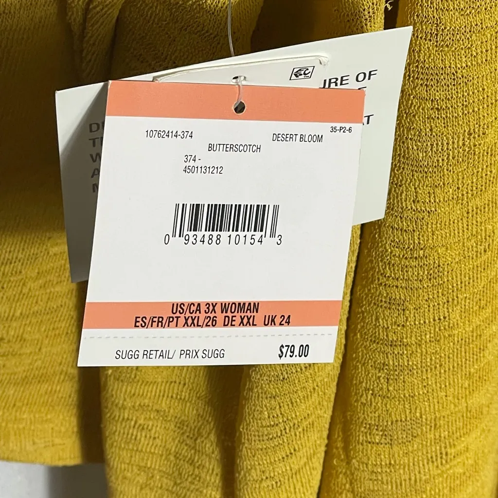 Kasper Womens Open Front Cardigan Butterscotch Yellow Lightweight 3X NWT - Image 4