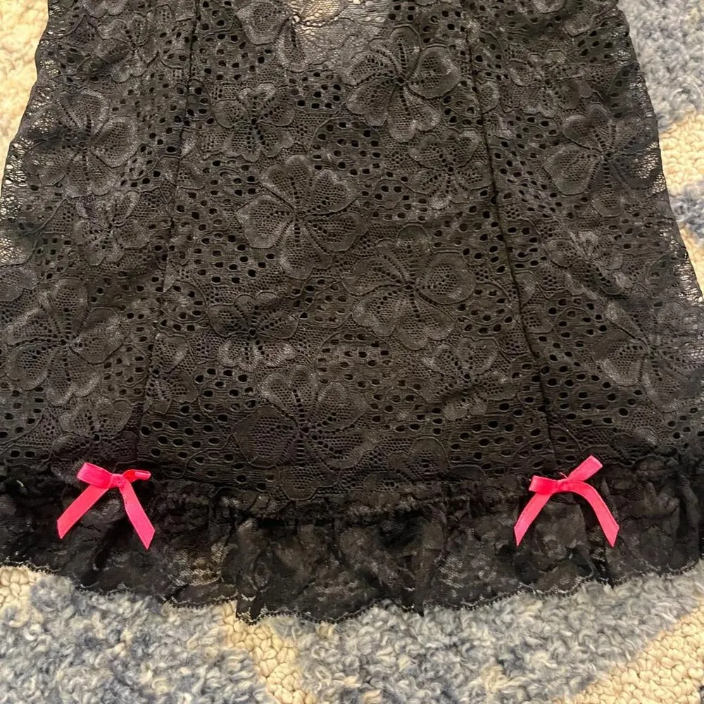 Dreamgirl Women's Black and Pink Lace Lingerie Slip Dress Size Large - Image 3