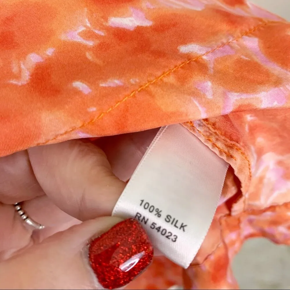 Banana Republic Silk Watercolor Orange Top Size XS - Image 3