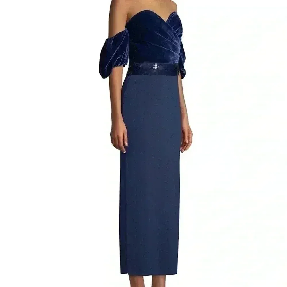 NWOT SACHIN & BABI Off-The-Shoulder Soto Midi Dress Size 6 Blue Sapphire Silk - Image 14