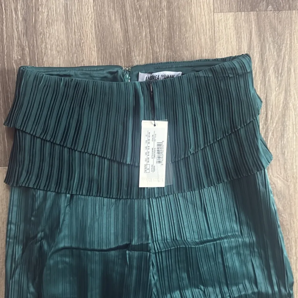 Andrea Iyamah High Rise Green Wide Leg Pants Small Gorgeous Pleated Resort Wear - Image 9