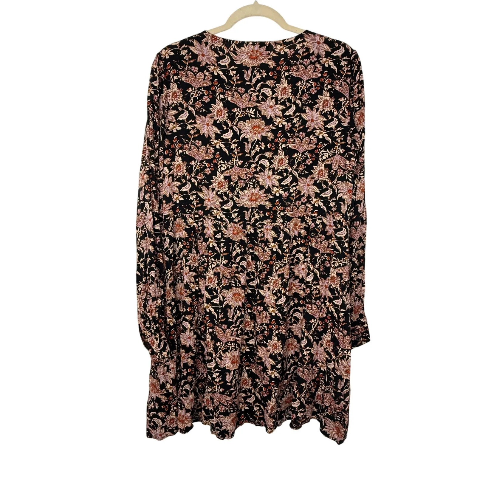 Knox Rose Floral Boho Babydoll Dress | Black Mauve Boho Long Sleeve Size M - Image 4