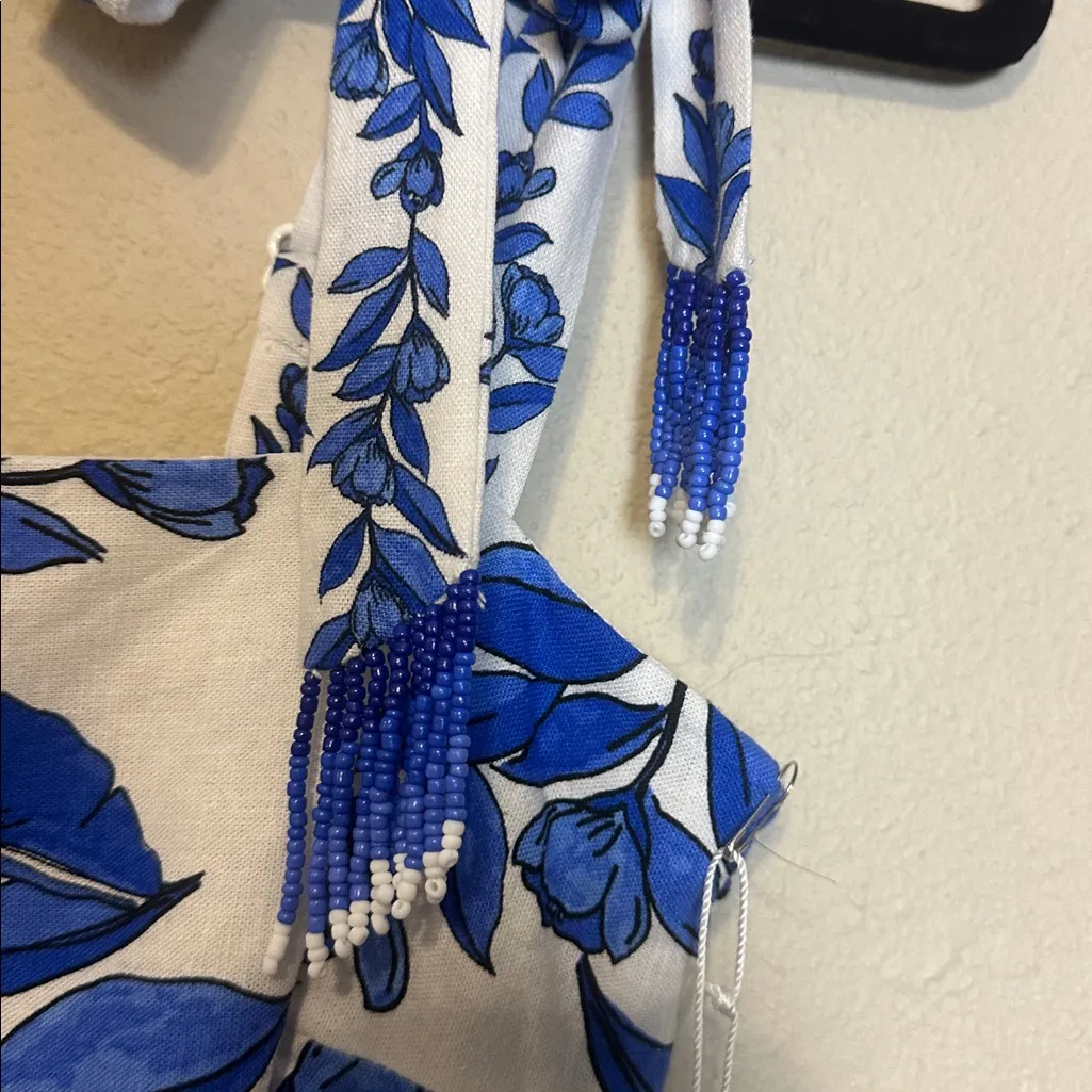 CALYPSO ST. BARTH Linen Blend Beaded Strap Placed Print Midi Dress Womens XS NWT - Image 5