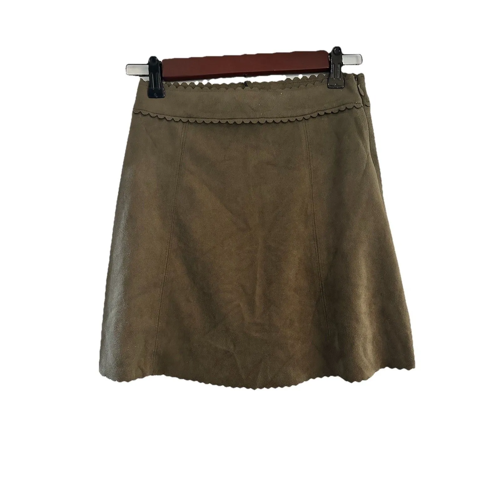 Soprano Faux Suede Scalloped Hem Brown Boho Western Mini Skirt Sz S - Image 2