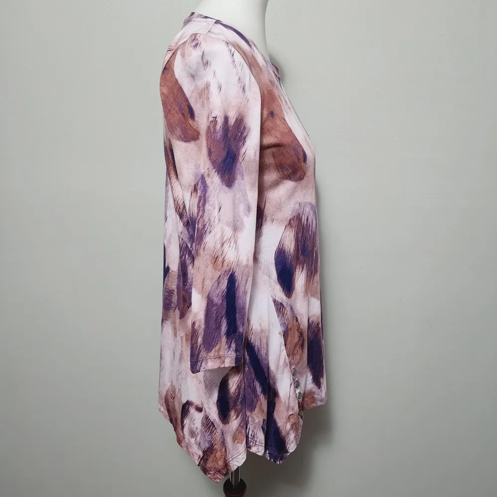 LOGO by Lori Goldstein Purple Watercolor Printed Cotton Modal Top Size Small - Image 4