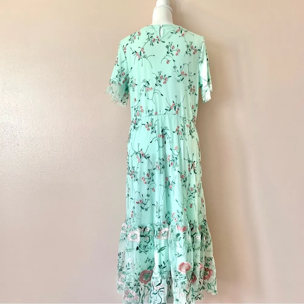 SweetSalt Mint Green & Pink Embroidered Floral Tulle/Mesh Dress. Size L - Image 8