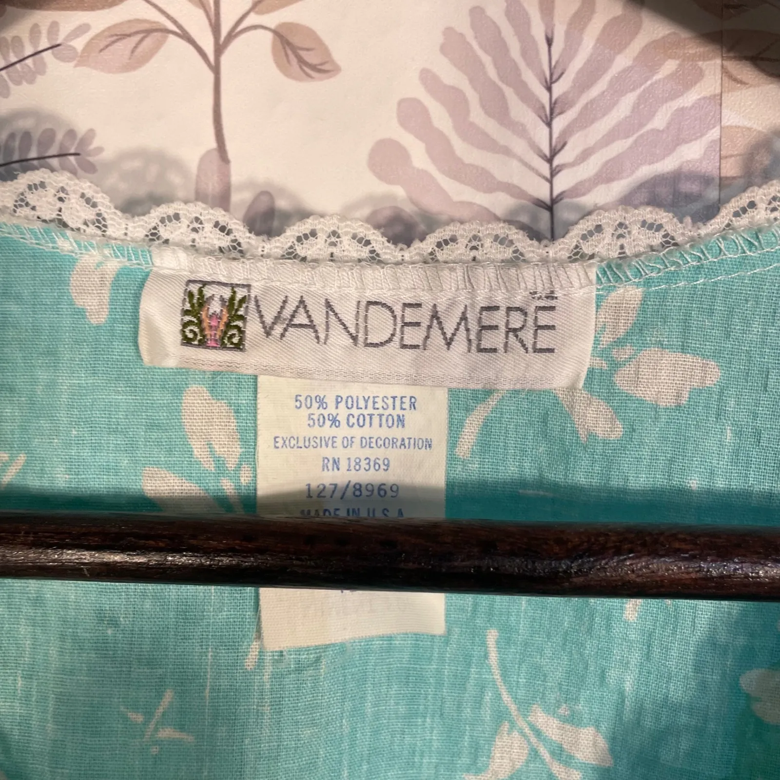 Vintage Vandemere Nightgown Robe Set‎ Women's S/M Aqua Blue Floral Lace Trim USA - Image 11