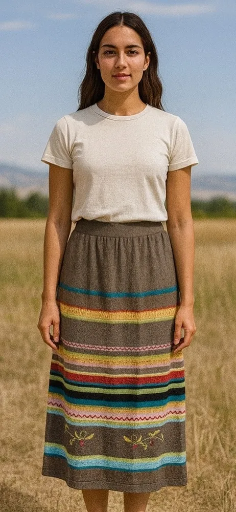 Double D Ranch Linen Blend Multicolor Striped Maxi Pencil Skirt Size Large Brown - Image 1