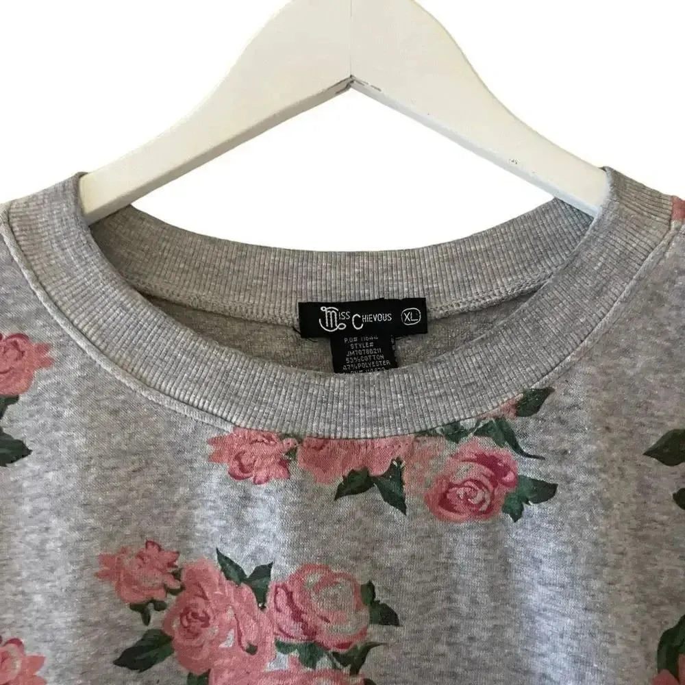Miss Chievous Gray Pink Roses Chabby Chic Romantic SZ XL #1790 - Image 2