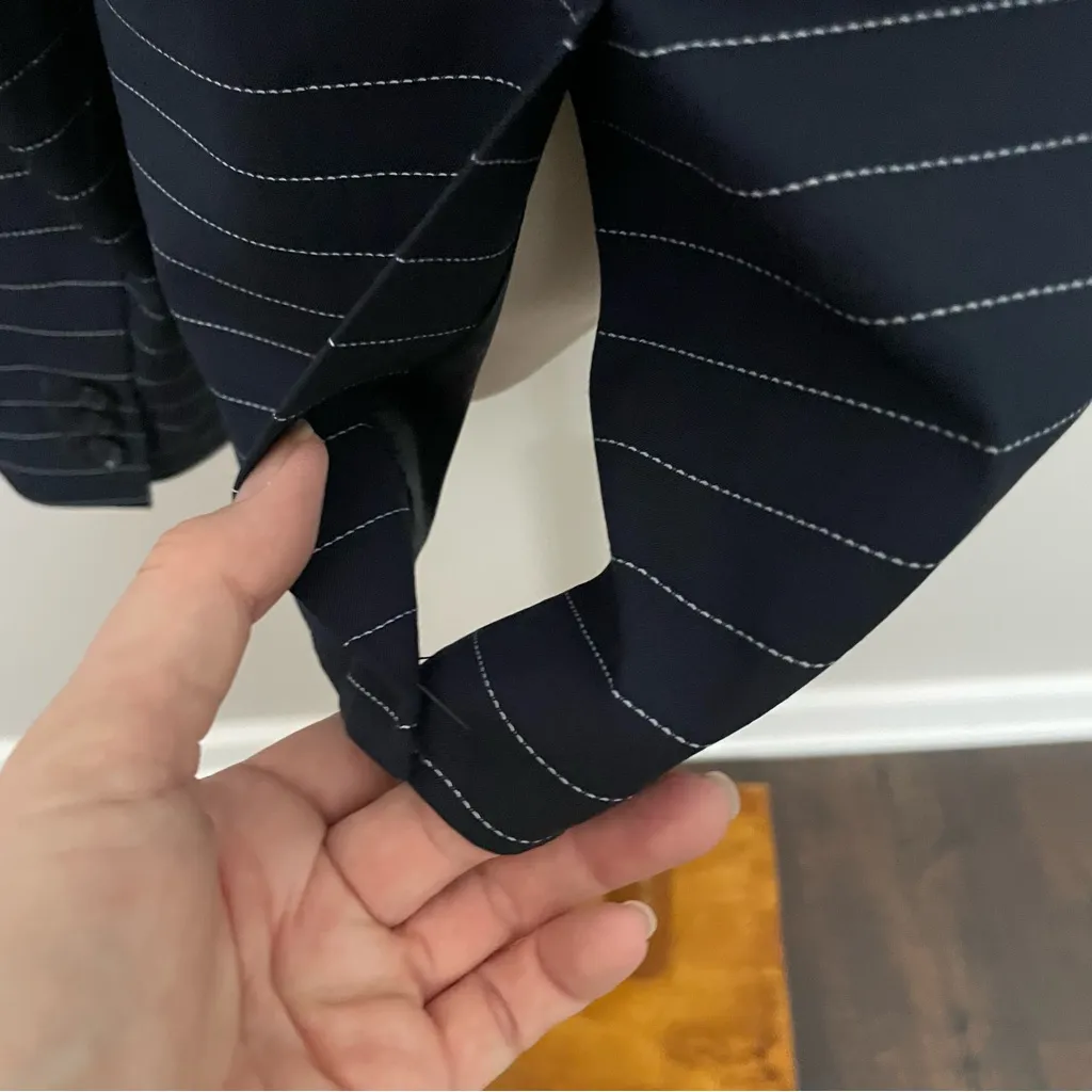Banana Republic Blazer Jacket Striped Button Front Career Work Navy Blue White - Image 9