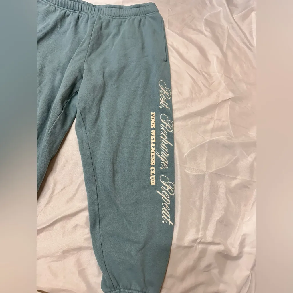 PINK wellness club teal sweat capris - Image 3